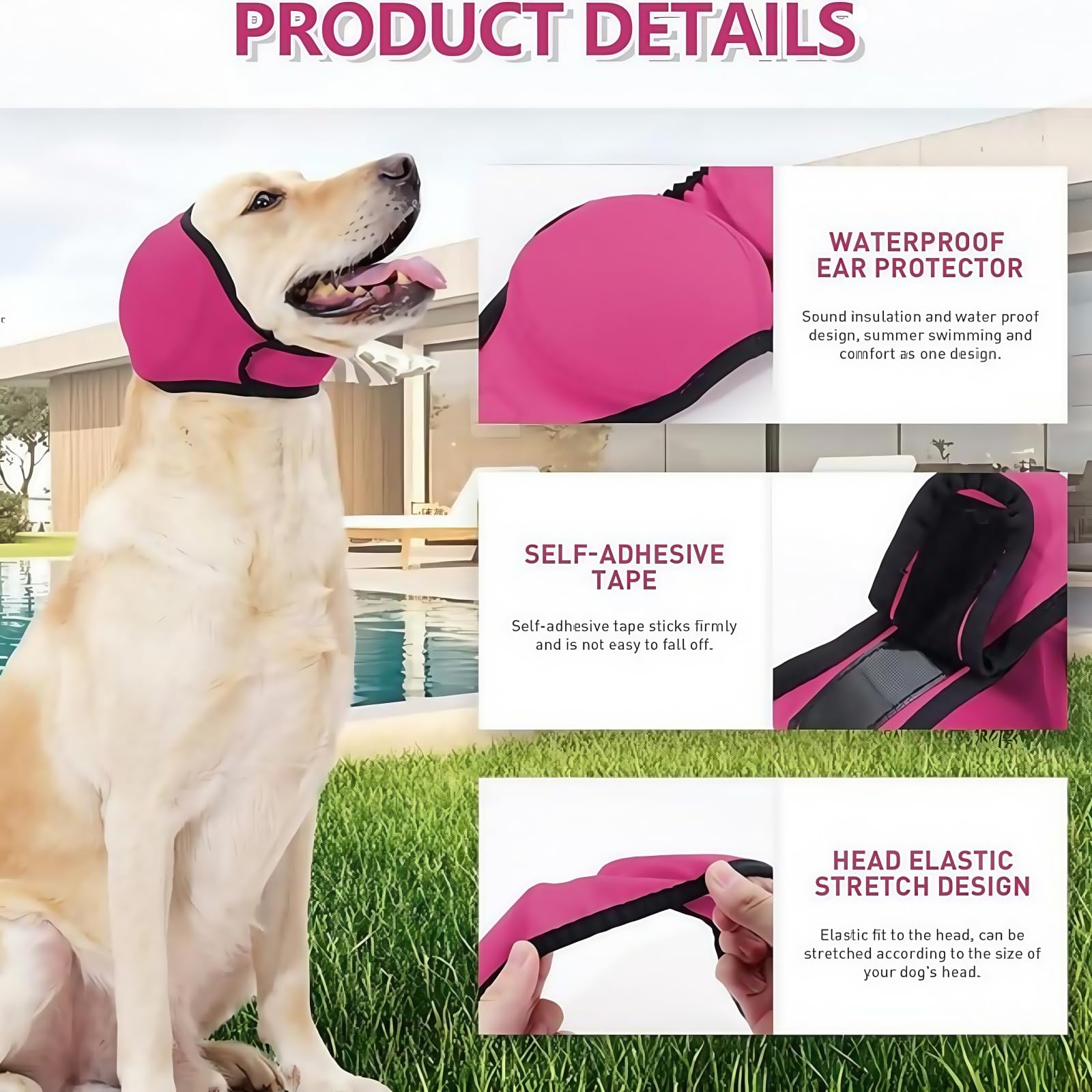 Dog Swim Ear Covers,Waterproof Adjustable Pet Shower Wrap,Dog Ear Covers for Grooming,Do/g E/ar Protectors,D/og Ea/r Muffs,Ear Defenders for Pet,Pet Headband,D/og Ea/r Co/vers for Noise(Gray S) - Image 2