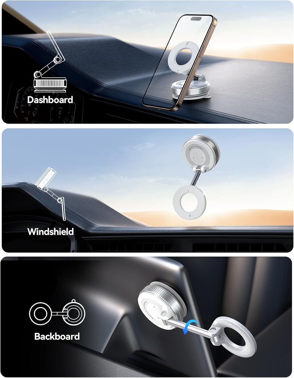 JOYROOM Vacuum Magnetic Car Phone Holder, Strongest Suction Cup 360° Adjustable Magsafe Car Phone Mount, Foldable Cell Phone Holders for Your Car for iPhone 16 Pro Max 15 14 13 12 Plus/Android image 2