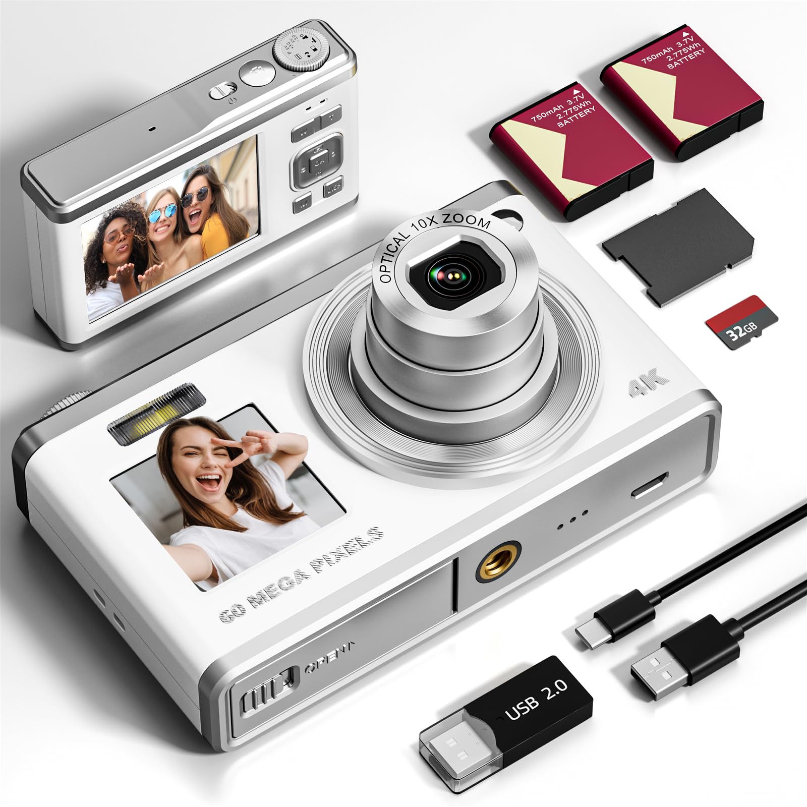 G-Anica 60X Digital Cameras for Photography with Dual Screen | 10x Optical Zoom*6x Digital Zoom 4K Vlogging Camera Kit for Beginners, Compact camera 32GB Card, 2 Batteries-picture-21