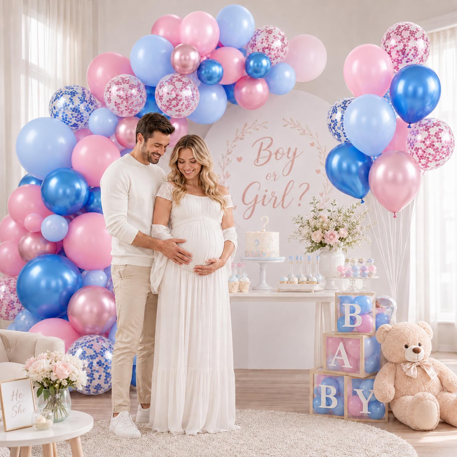 Luftballons Rosa Blau 12 Zoll Pastell Rosa Blau Luftballons Set Gender Reveal Boys or Girls Metallic Blau Pink Konfetti Ballons für Kinder Macaron Thema Brautparty Babyparty Geburtstag Party Deko