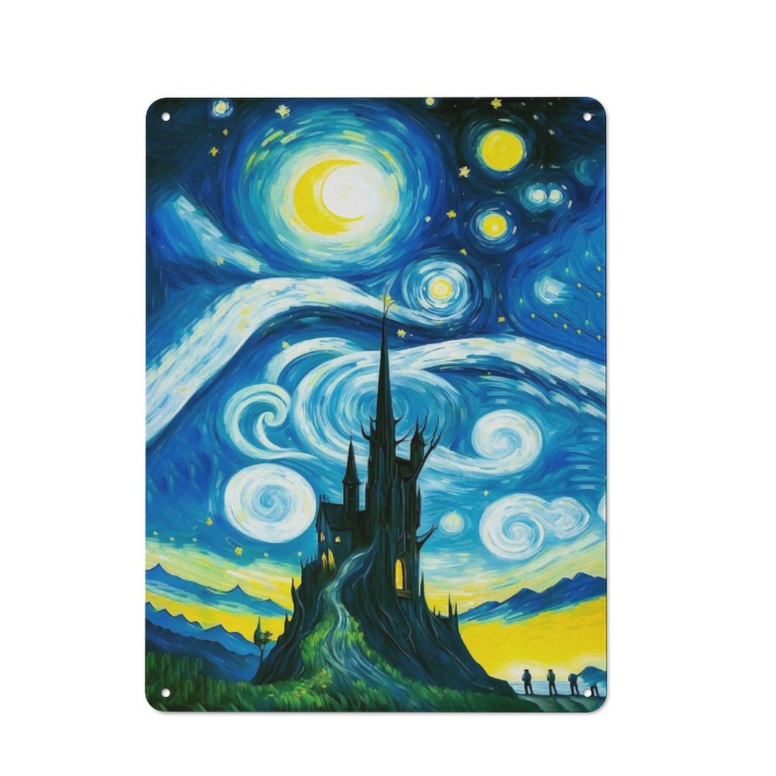 Junmoney The Starry Night Painting Rustic Metal Plaque 40X30cm For Dining Room Or Kitchen, A Housewarming Gift For Dining Room Decor Fans