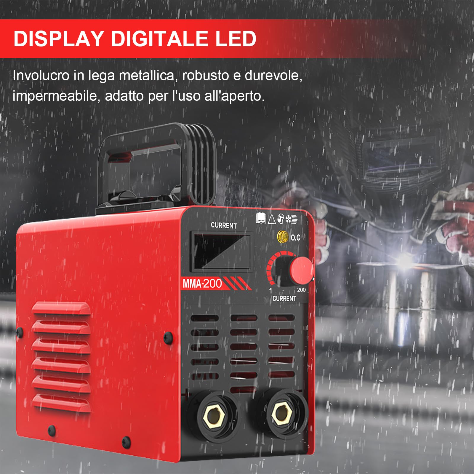 Saldatrice ad Arco Portatile MMA 200, Saldatrice Elettrodo 200A, Mini Saldatrice MMA, Saldatrice Inverter IGBT con Display LED, Antiaderente, Raffreddamento Intelligente, Protezione Surriscaldamento