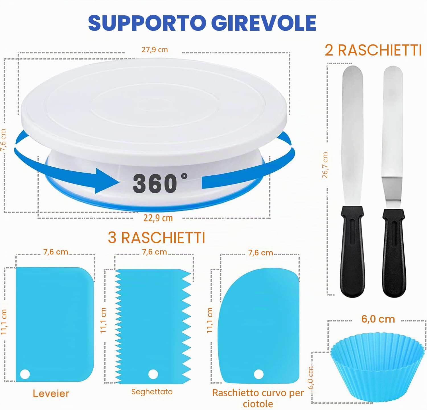 Kit per decorazione torte, Piatto Girevole per Torte, Kit Pasticceria Professionale, Accessori e Utensili Per Pasticceria, Set di sacchetti e beccucci per tubazioni