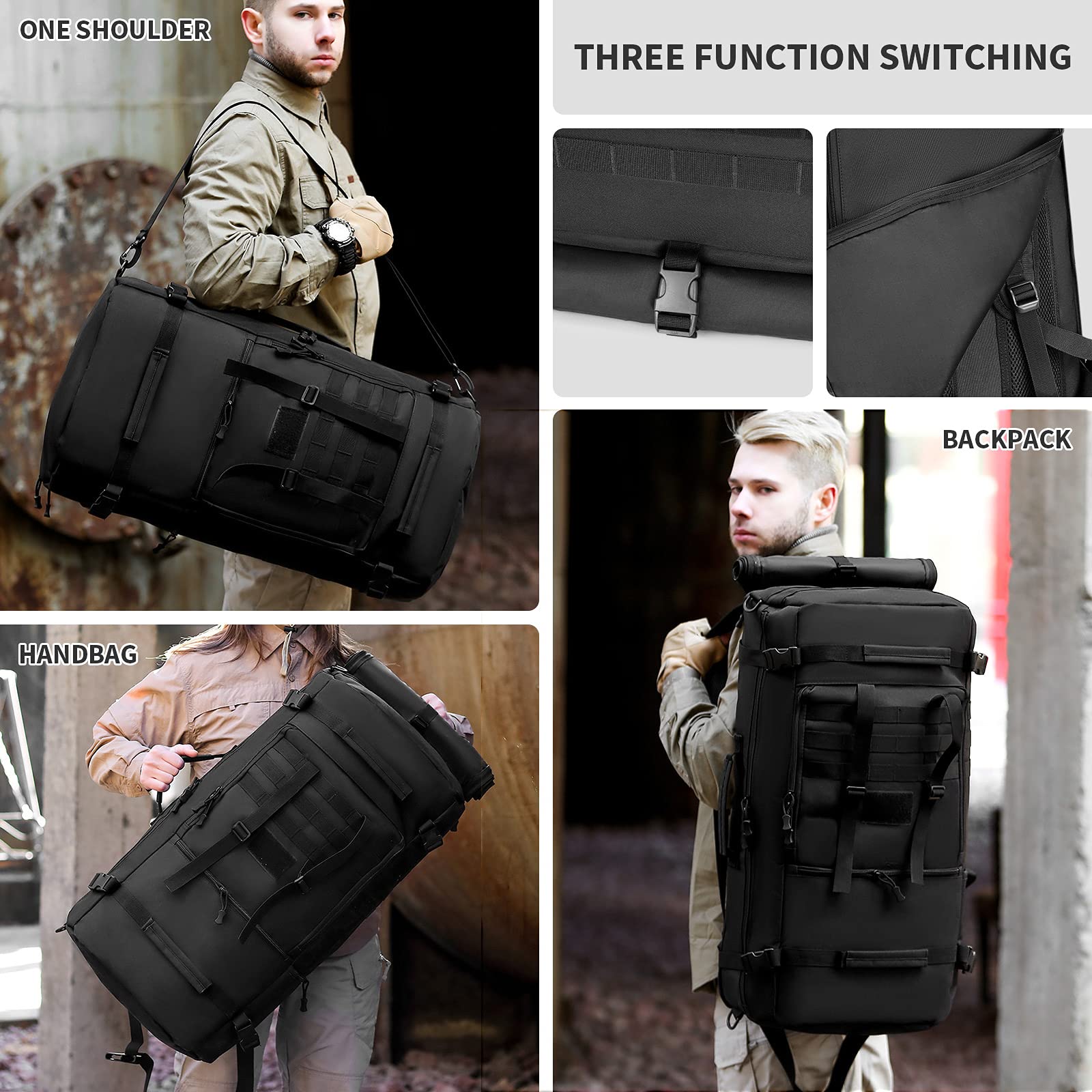 Selighting Mochila Táctica 40L 50L Impermeable, Bolsa Militar para Senderismo, Mochila de Asalto MOLLE 3 Vías para Trekking, Viajes, Camping y Deportes al Aire Libre Negro