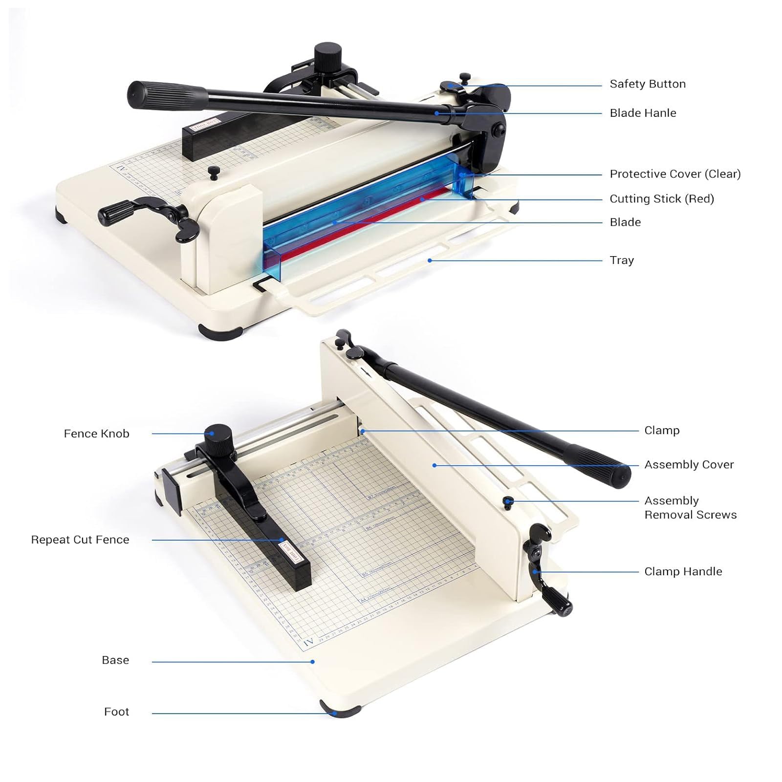 Gilotyna do papieru A4, 30 cm, pojemność 400 arkuszy, metalowa podstawa, solidne ostrze HSS do papieru, kart, zdjęć, miękkiego PVC i skóry