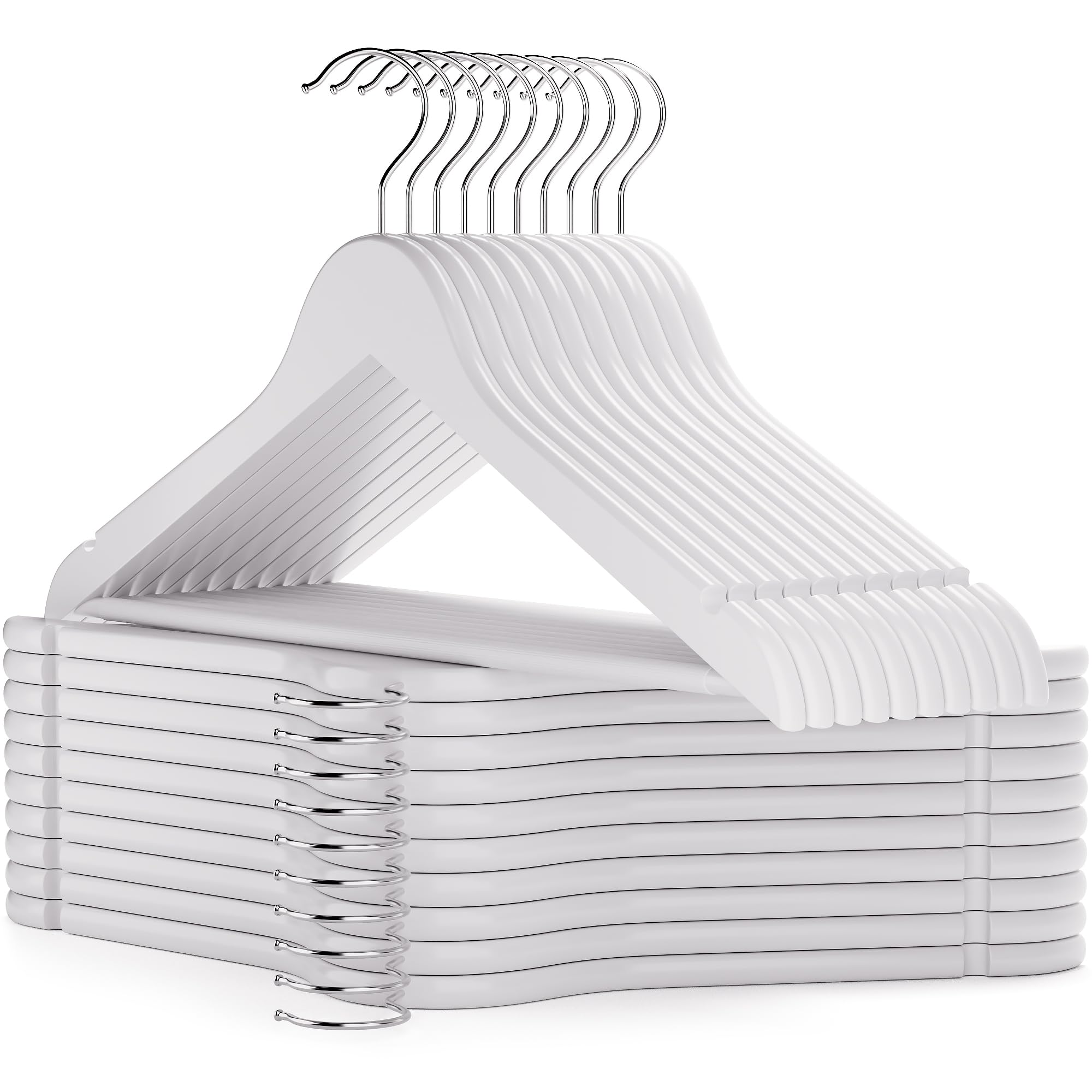 Hangerworld White 20 Wooden 45Cm Coat Clothes Garment Hangers With Trouser Bar (White)