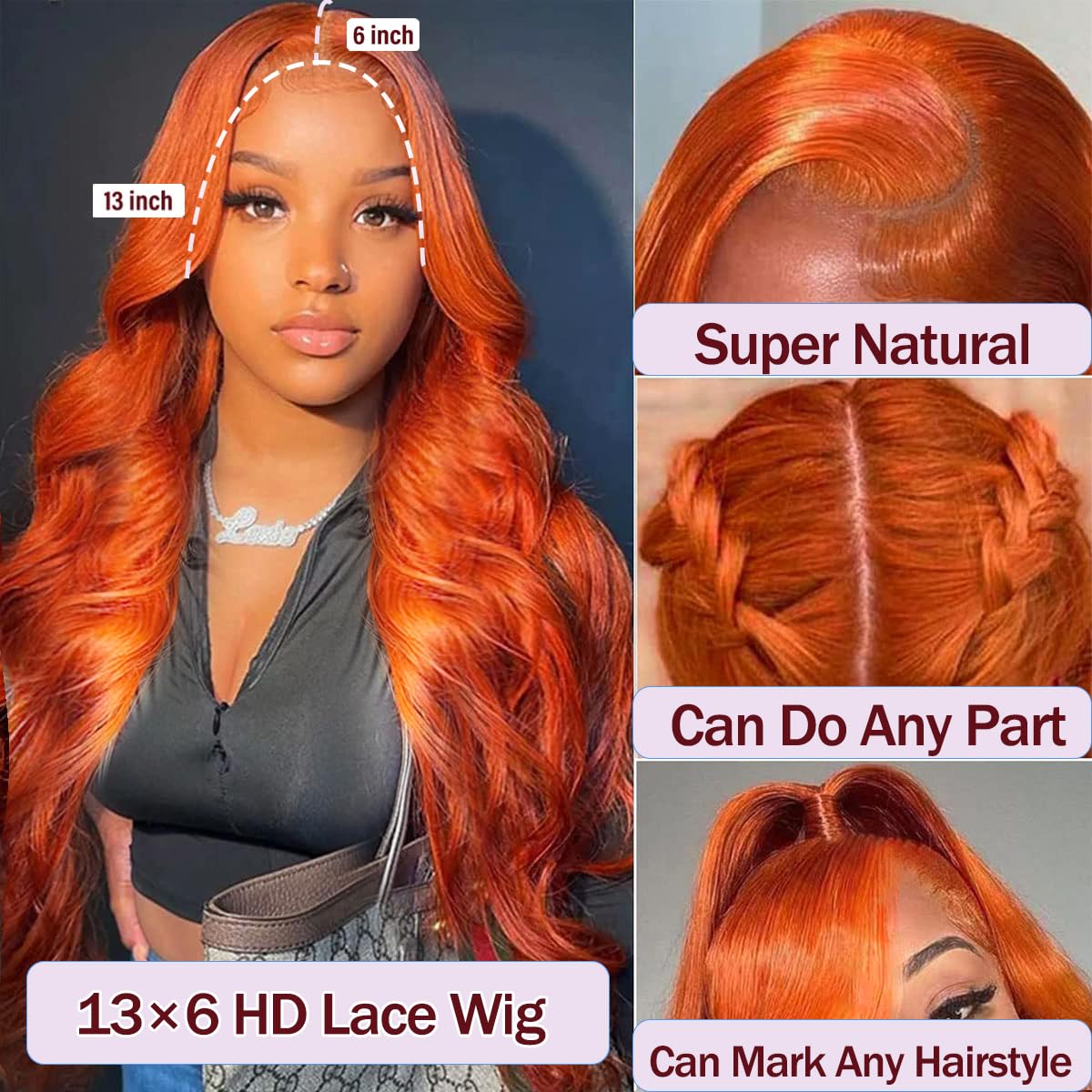 13x6 Body Wave Frontal Wigs Human Hair Natural and Ginger Colour 26inch