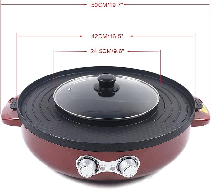 Olla Eléctrica 2 en 1 con Parrilla 2200W, Control Dual, Antiadherente, 110V miniatura 3