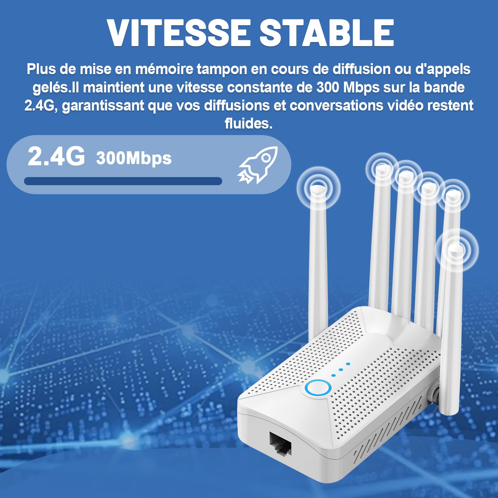 Repeteur WiFi Puissant,Amplificateur WiFi de dernière Technologie avec 6 antennes,Jusqu’à 600㎡ de Couverture WiFi,1 Port Ethernet,Augmente la Couverture WiFi,Configuration Facile - 5
