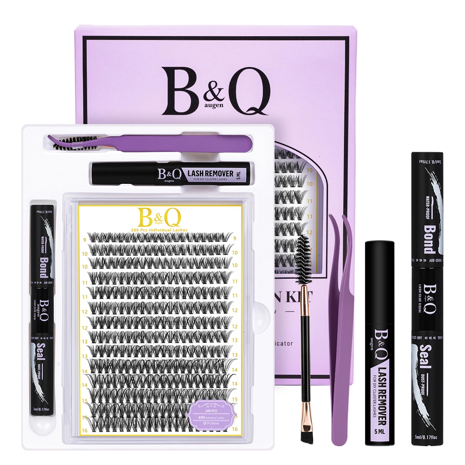 B Q Lash Clusters Kit 280PCS Eyelash Clusters Kit 40D D 9-16MIX Individual Lash Comfortable Eyelash Extension Set