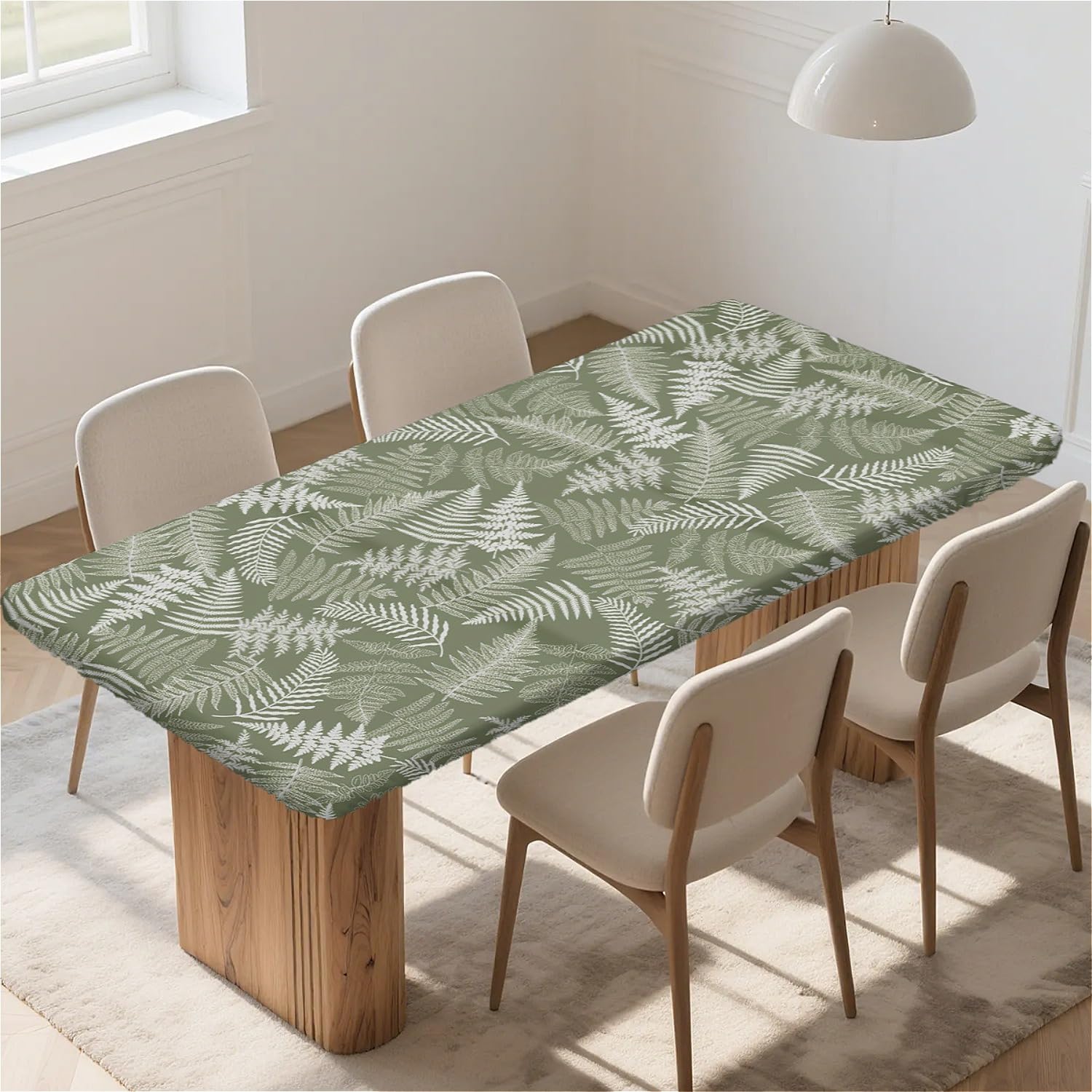 ARTSGOO Rectangle Table Cloth Wipe Clean 55x31 in, Waterproof Tablecloth with Elastic Edge Table Cover for Kitchen Dining Table/Party/Outdoor-Green Leaves