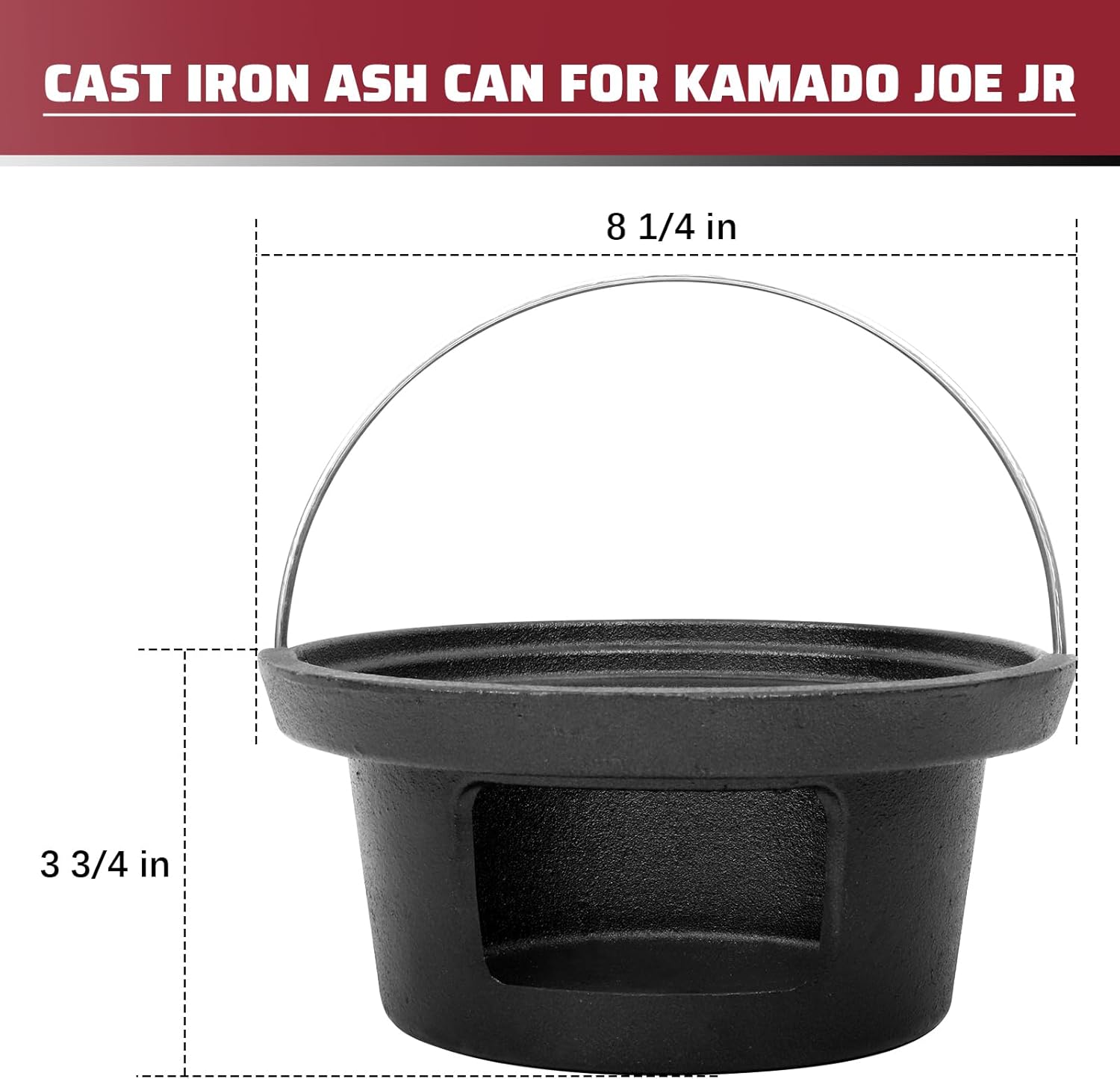 Cast Iron Ash Can with Handle for Kamado Joe Junior Grill, High Temperature Resistance Heavy Cast Iron Charcoal Ash Collector for Kamado Joe JR Accessories