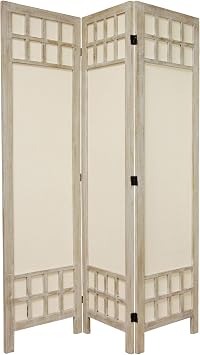 Oriental Furniture 5 1/2 ft. Tall Window Pane Fabric Room Divider - Burnt White - 3 Panel