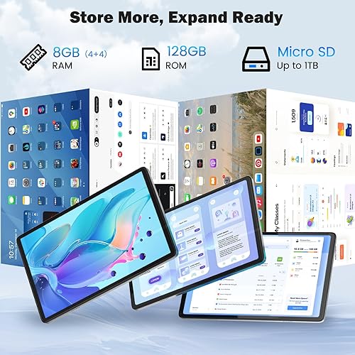 Miniatura 4 de Tablet de 10 pulgadas, tableta Android 14, 8 GB de RAM 128 GB ROM 1 TB expansión, procesador octa-core, pantalla táctil HD de 1280 x 800, cámara