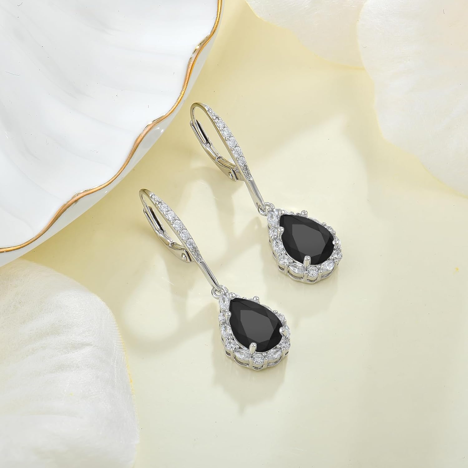 Black Earrings 925 Sterling Silver Leverback Drop Dangle Earrings 5A Cubic Zirconia Jewelry for Women - Image 4