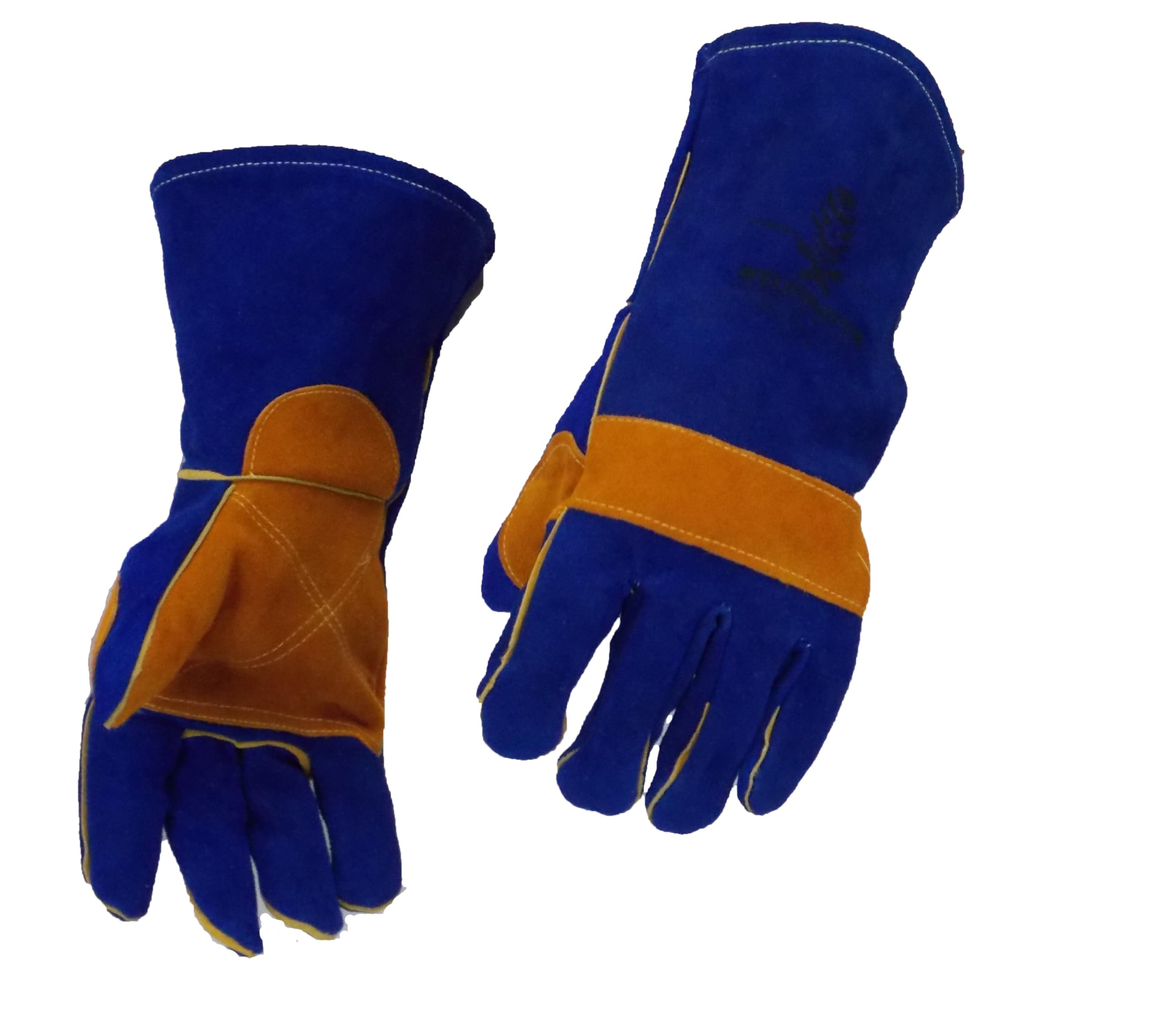 Steel Guard Safety WELDINATOR Welding Gloves Premium 16 inches, 923 Deg Fire Heat Resistant Leather, Welding for MIG, TIG, Stick, Forge (Meidum), Blue / Gray