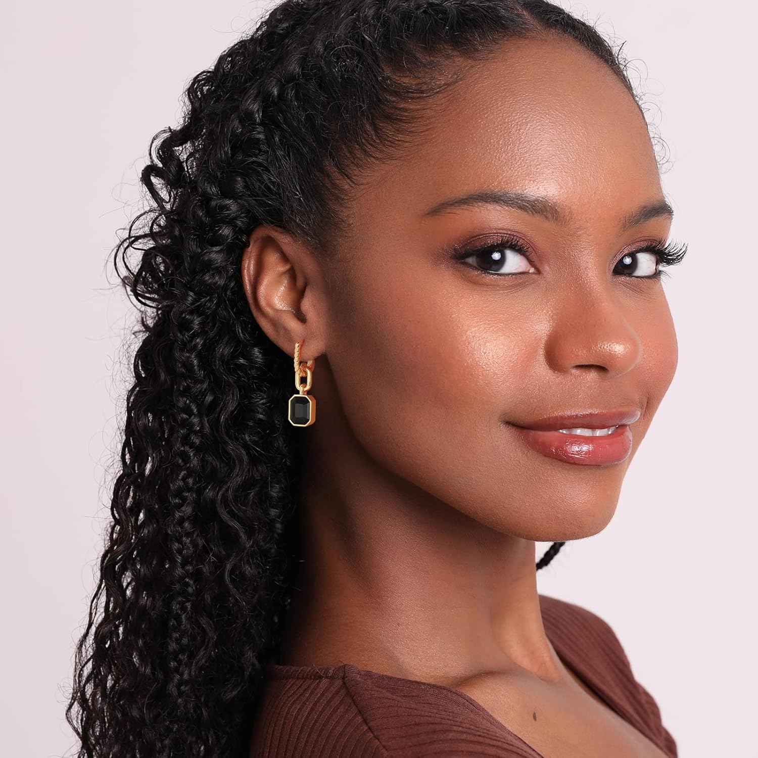 Birthstone Crystal Dangle Drop Earrings, 18K Gold Plated Huggie Hoop Hypoallergenic Earring Jewelry Gifts for Women - Image 2