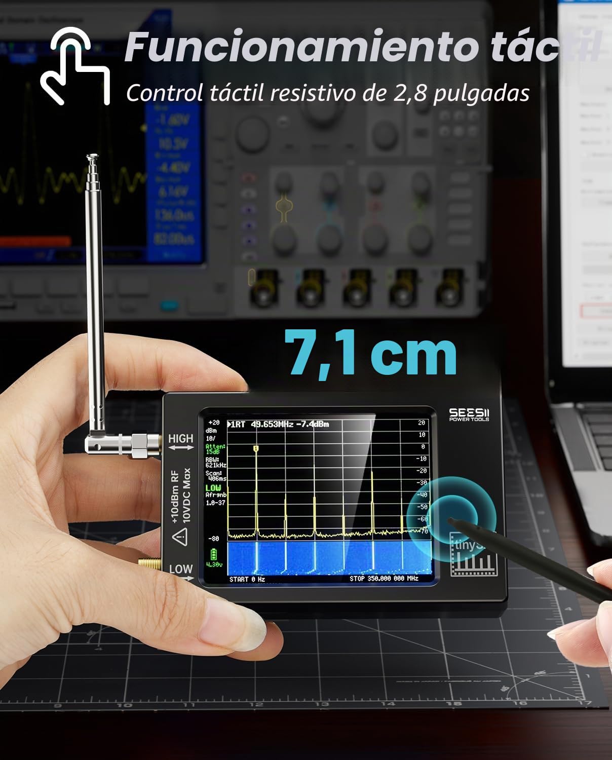 Analizador de espectro portátil TinySA, analizador de frecuencia minúscula de mano SEESII de 100 kHz a 960 MHz MF/HF/VHF UHF, generador de señal con batería de pantalla táctil de 2,8 pulgadas