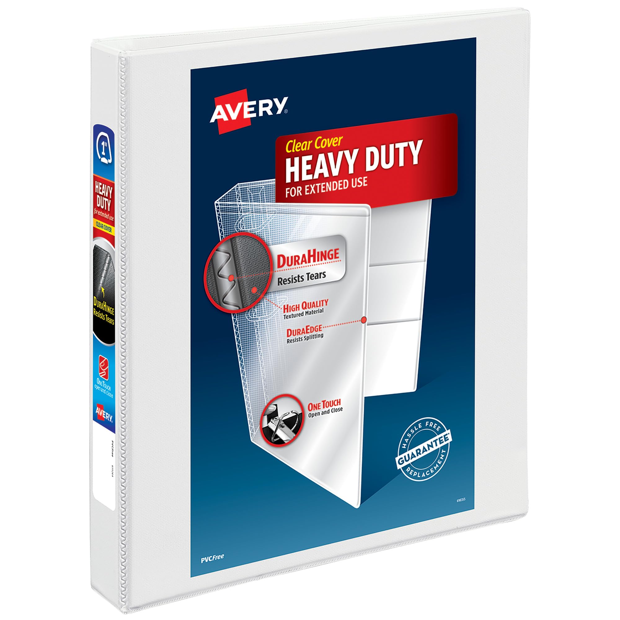 Avery Heavy-Duty View 3 Ring Binder, 1" One Touch Slant Rings, Holds 8.5" x 11" Paper, 1 White Binder (05304)