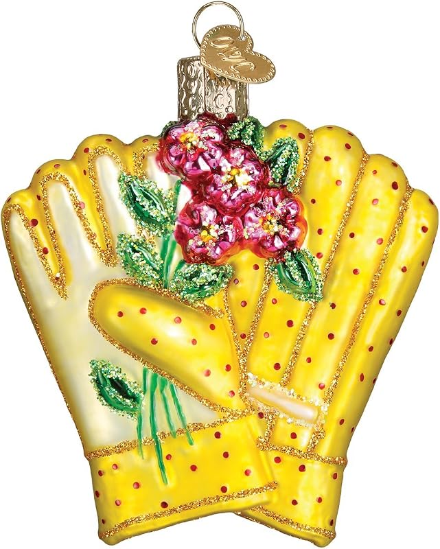 Guantes de jardinería Adorno de vidrio soplado para árbol de Navidad, decoración navideña hecha a mano, colección de jardín