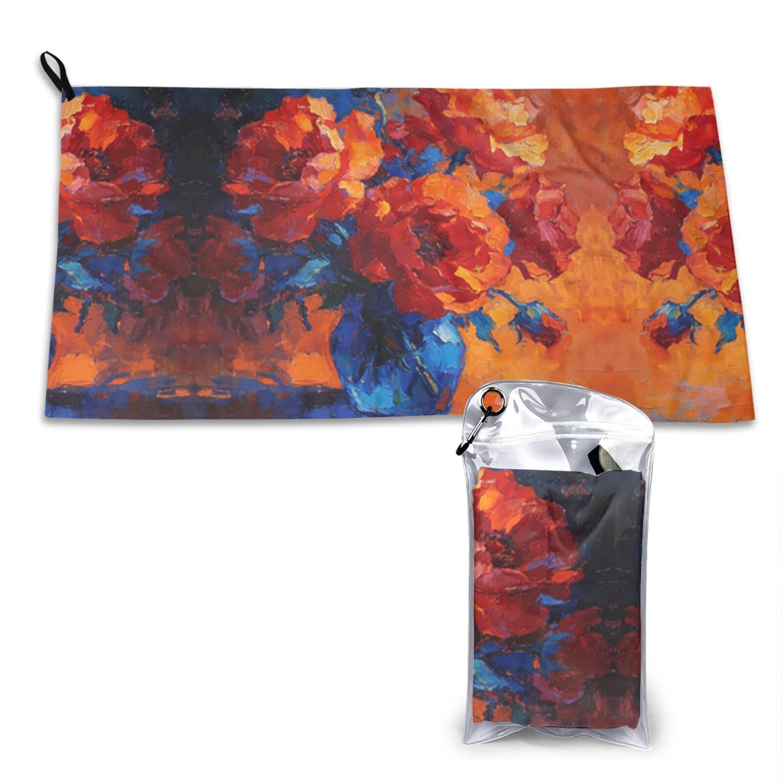 DUYKIMQW Crimson Blooms in Blue Vase Print Quick Dry Towel 16x31.5in White