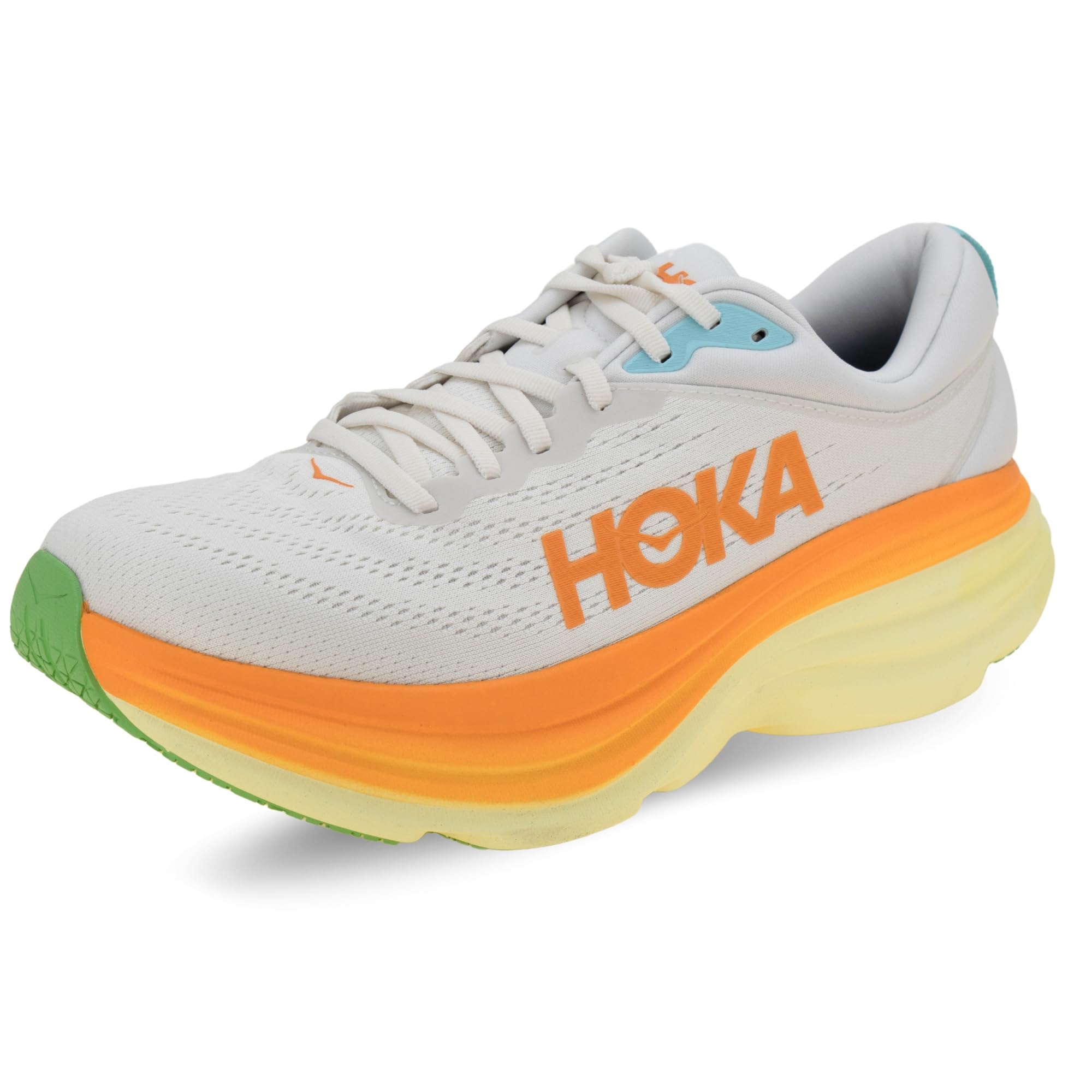 HOKA Men's Bondi 8 Shoes, Blanc De Blanc Solar Flare, 10 US
