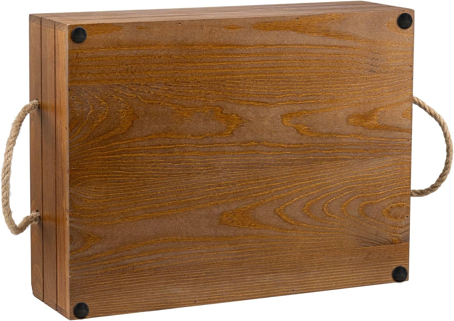 MyGift 15 Inch Rustic Burnt Solid Wood Decorative Nesting Storage Bin with Rope Carrying Handles, Weathered Wooden Pallet Design Crate, Farmhouse Style Open Top Box, 2 Piece Set