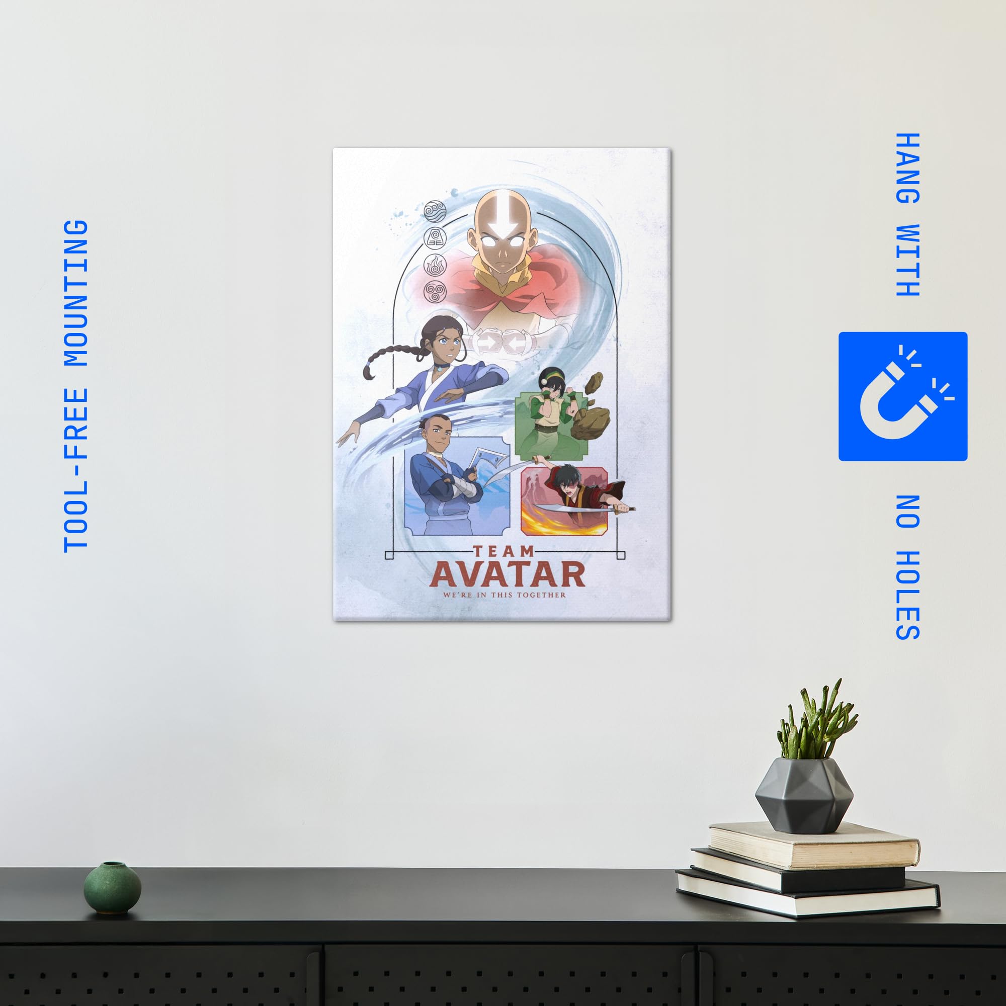 Displate Metall poster Avatar The Last Airbender Team Avatar Größe M | Bilder Wanddeko Wohnzimmer & Schlafzimmer Wandbilder, Geschenk. Wandkunst mit Magnet-Befestigung, ohne Bohren.