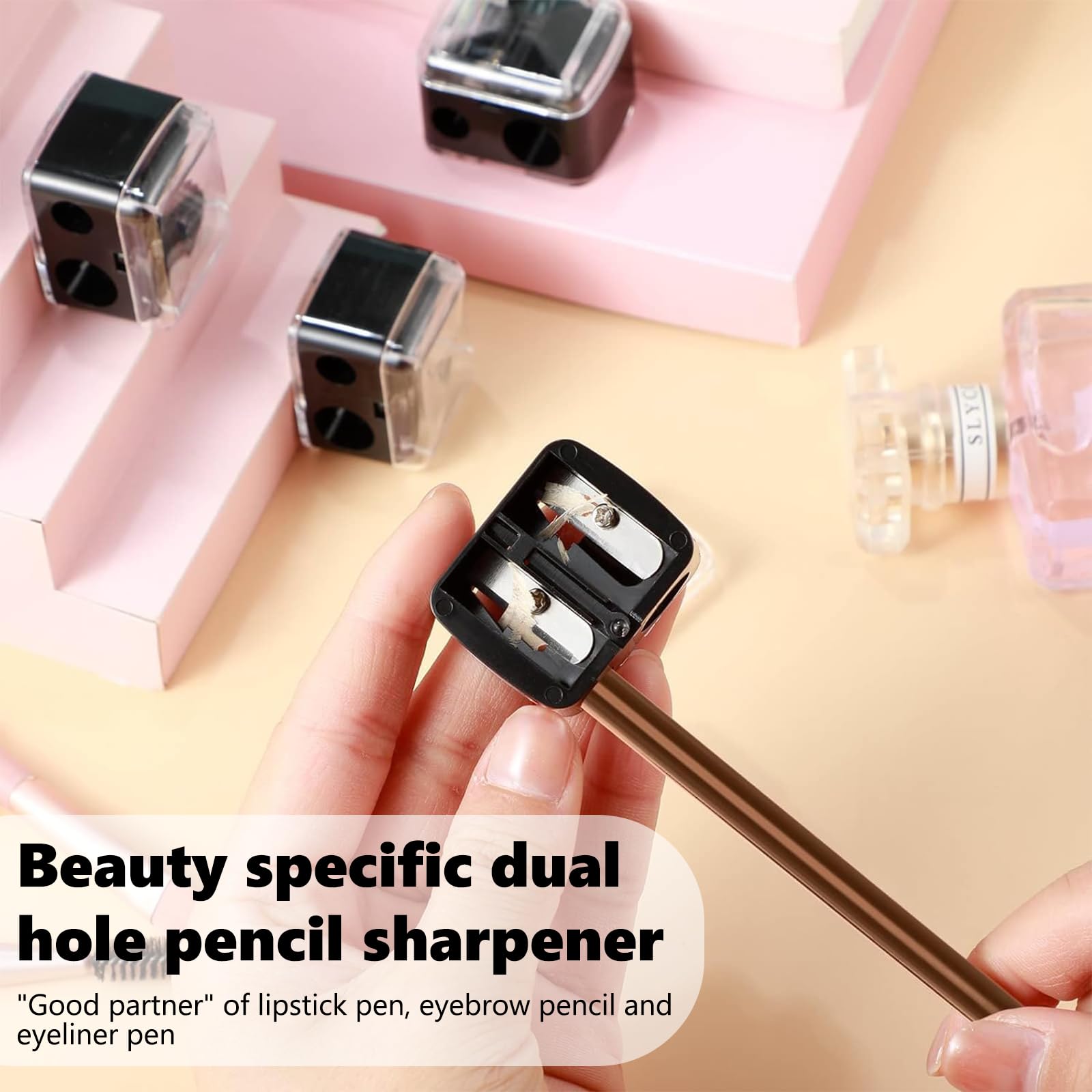 3 pezzi temperamatite trucco, Temperino Matita Occhi Doppio, Temperino Universale per Trucco, accessorio make-up, per Sopracciglia, Matite Labbra, Eyeliner (Nero)