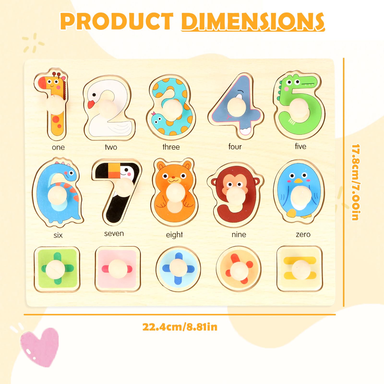 Educational Toys for 2-3 Year Olds, Wooden Puzzles for 1 Year Old, Baby Number Animal Puzzle - Image 2