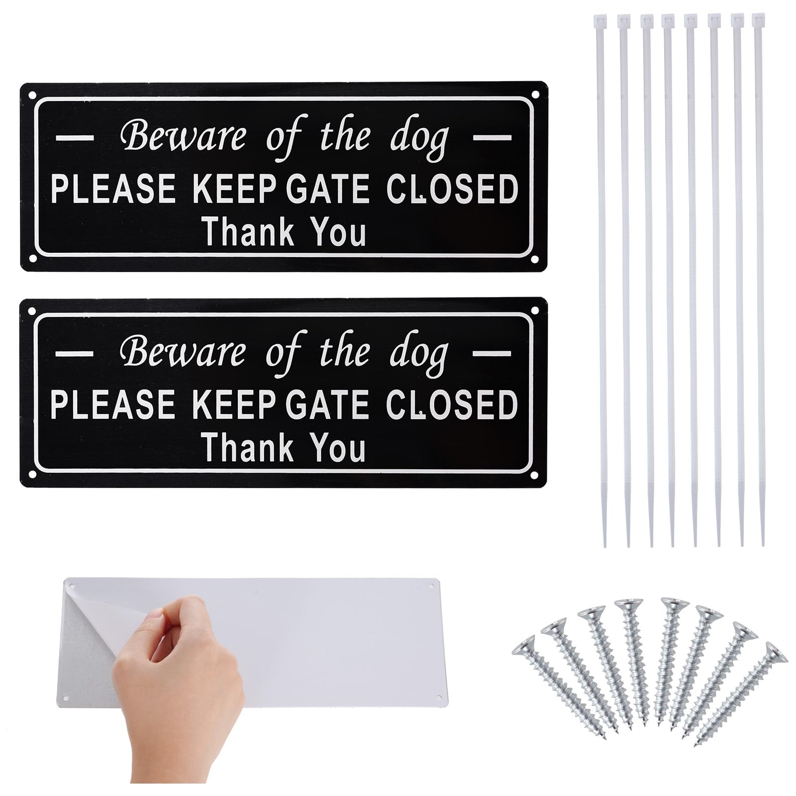 Beware of The Dog Sign, Please Keep Gate Closed Sign, Aluminum Waterproof Beware of the Dogs Signs Outdoor Gate for Outdoor Gates Wall Fence, 9.8×3.5inches (Black-2 pieces)