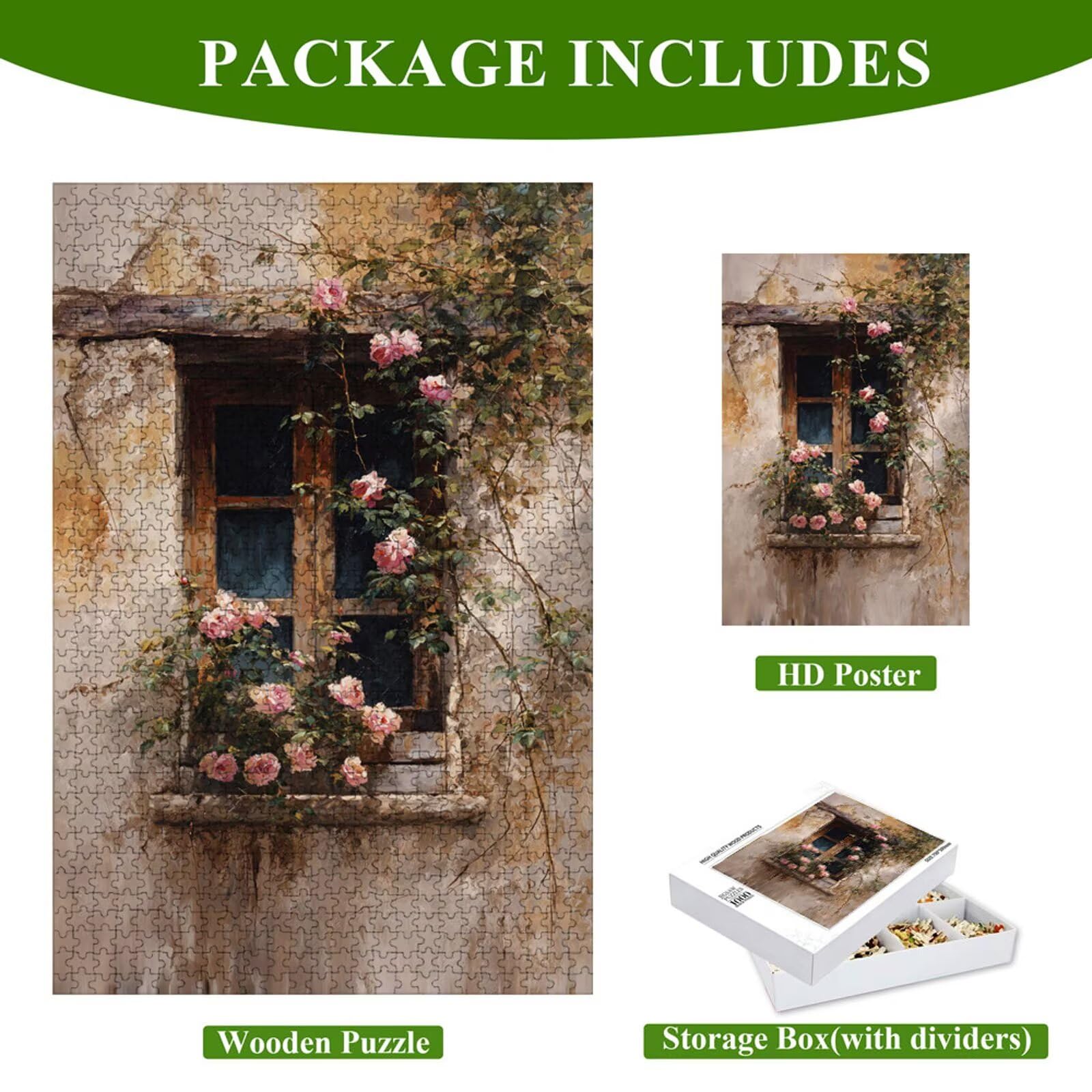 Puzzle 1500 Pezzi - Flower & Davanzale - Puzzle in Legno Durevole con Lettere sul Retro - 87 x 57 cm - Hobby Creativo Senza Polvere - Articolo per Collezionisti e 14 Anni in Su P3#1077