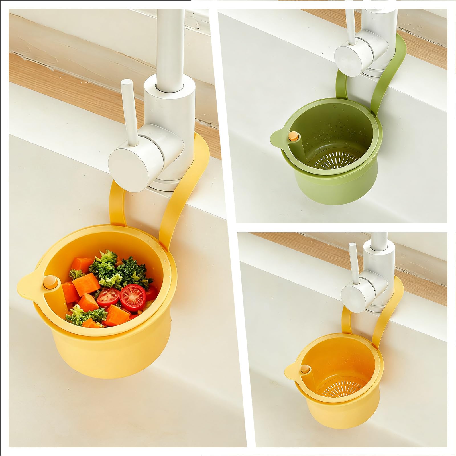 Hanging Kitchen Sink Strainer Basket, Silicone Multi-Functional Sink Filter with Push Button Removable,Keeps Your Hands Clean,2 Pack