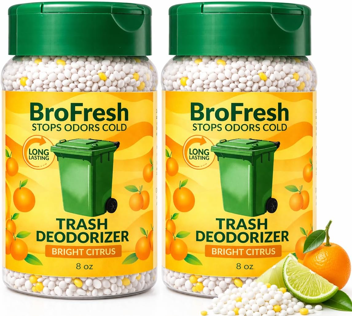 BroFresh Garbage Can Deodorizer, Neutralizes Odor, Absorbs Moisture & Releases Long-Lasting Scent, Safe & Non-Toxic, Trash Can Odor Eliminator (8 oz Twin, Citrus)
