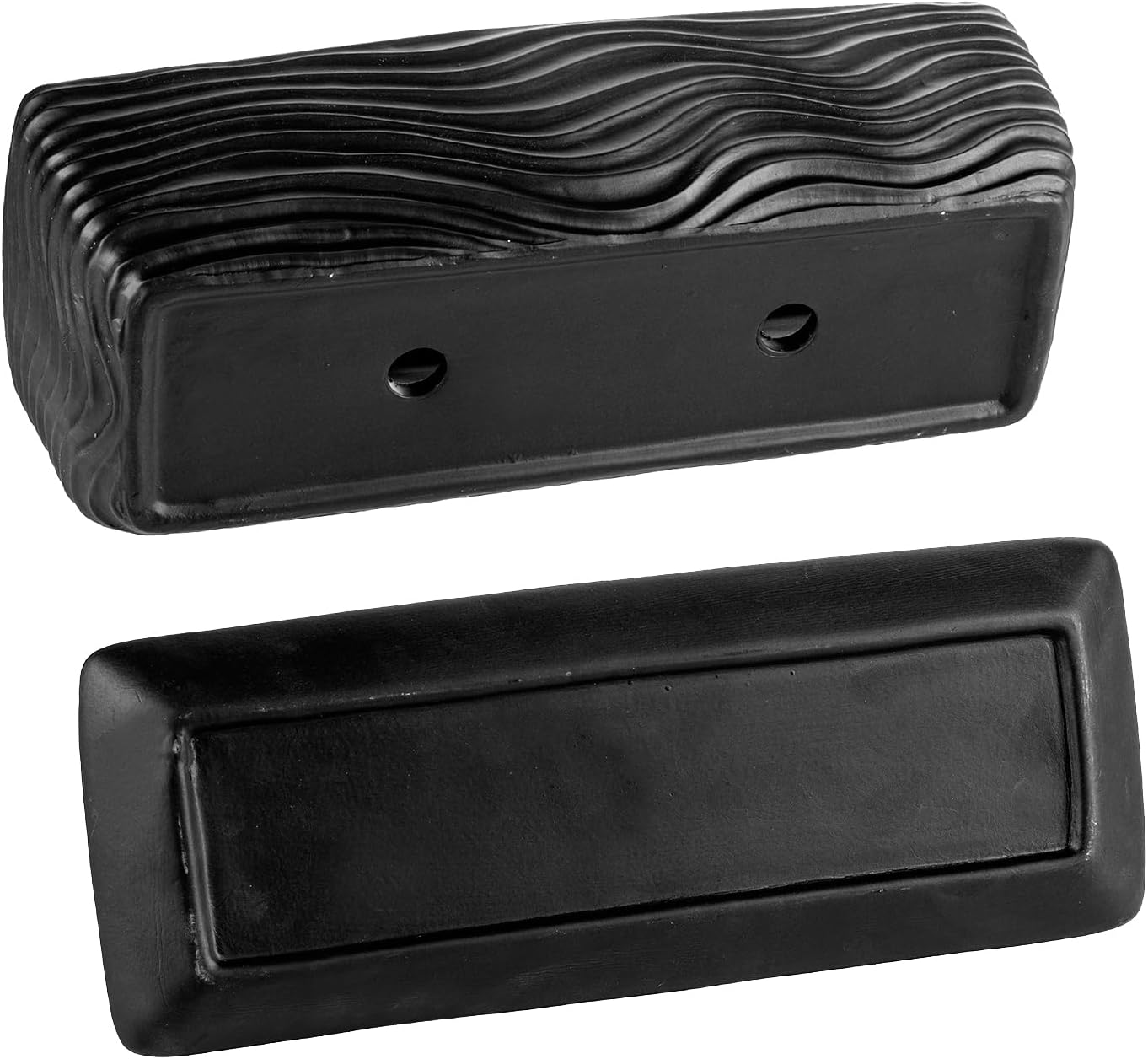 MyGift 12.5 inch Ceramic Planter, Modern Textured Rectangular Succulent Flower Plant Pot with Wave Design and Removable Drip Tray Saucer (Black)