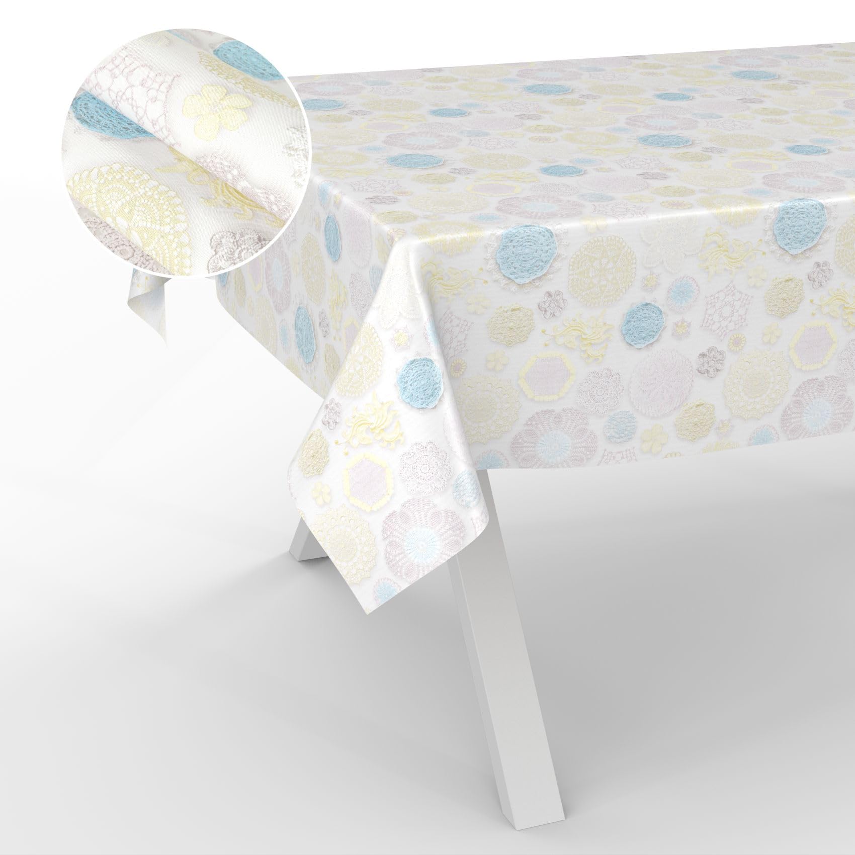 ANRO Oilcloth Tablecloth, Washable, Oilcloth, Garden Tablecloth, Outdoor, Indoor, 200 x 140 cm, Cut Edge Lace