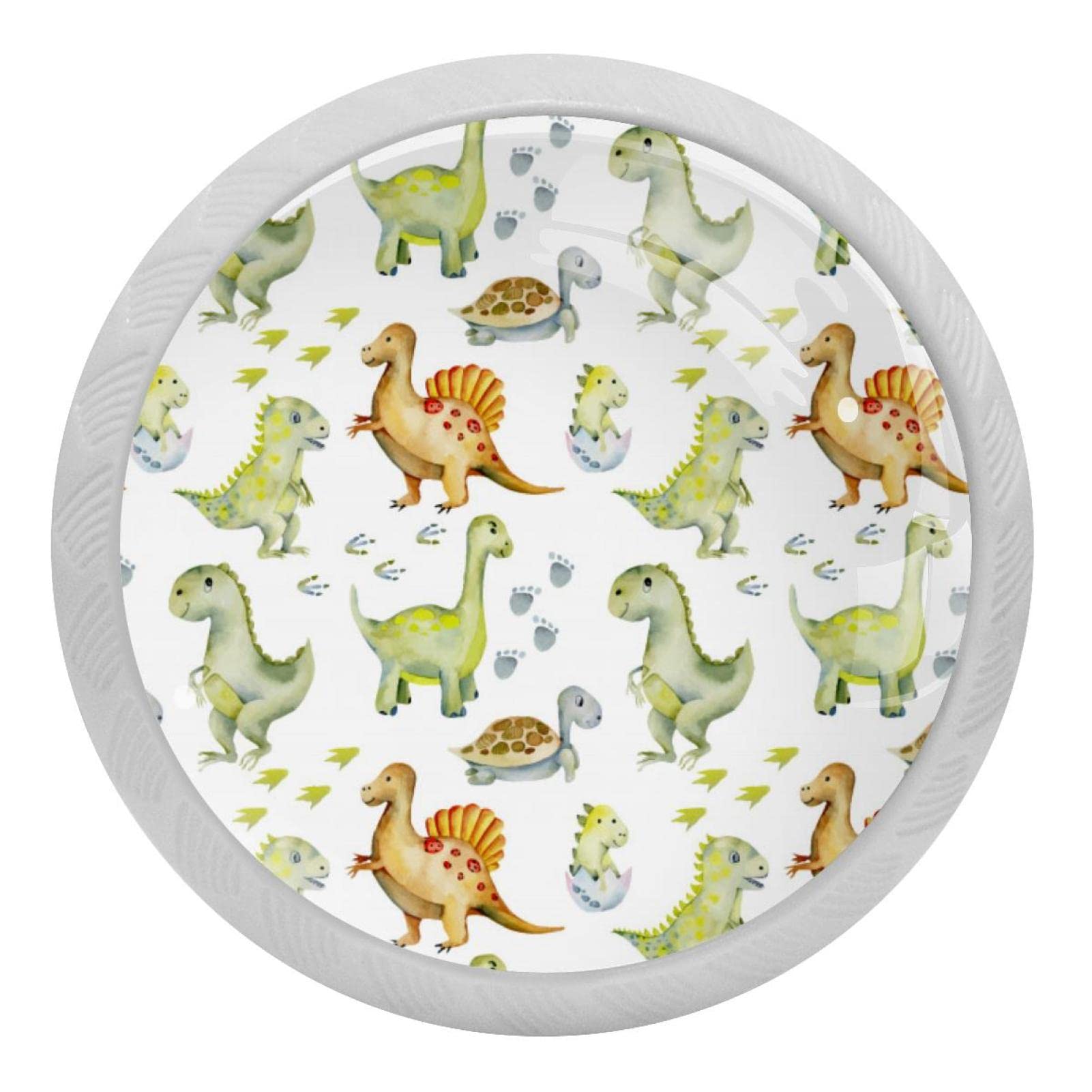 Boutons de tiroir en verre fluorescent lot de 4 poignées dinosaures blanc