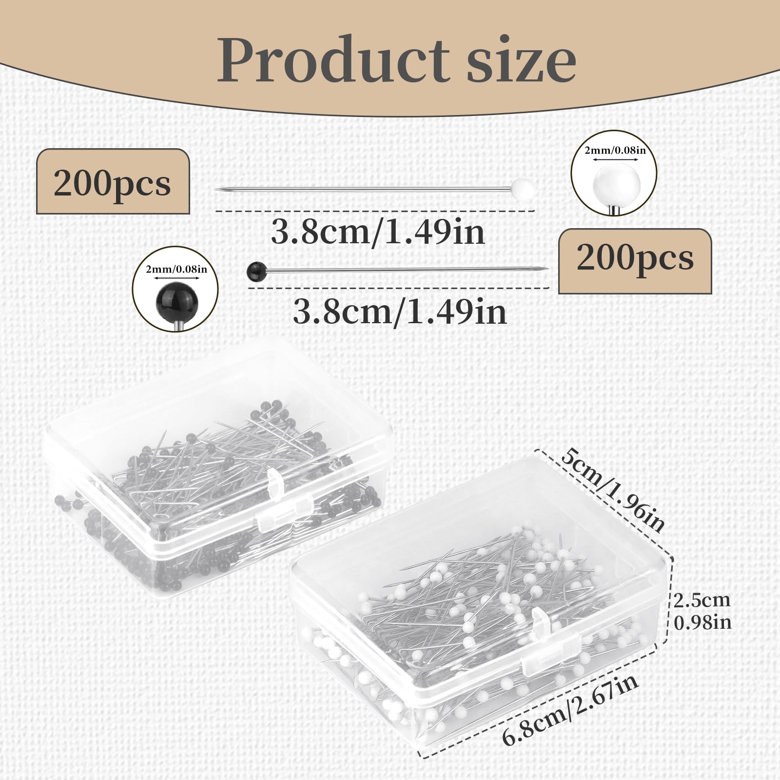 Alfileres de costura, 400 pines rectos para tela, alfileres de acolchado con cabeza de bola perlada en blanco y negro de 1.5 pulgadas, alfileres de costura con caja de plástico para modista,