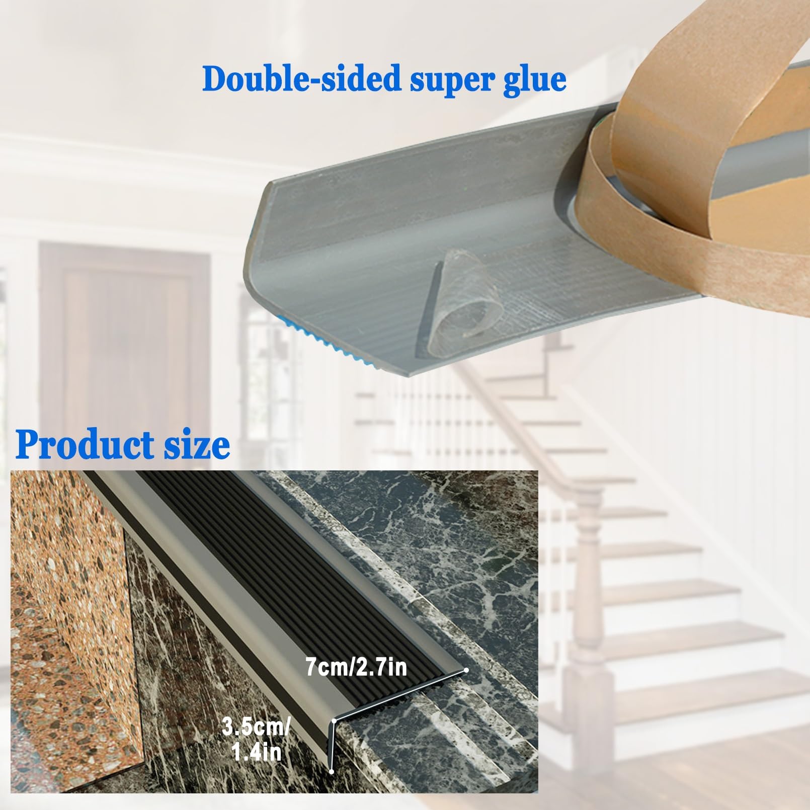 Perfil de Borde de Escalera Tira Antideslizante Tira, Perfil de PVC Autoadhesivo de Borde Para Escaleras, Utilizado Para Escaleras Interiores Y Exteriores, Tiras Antideslizantes Para Peldaños(Grayish