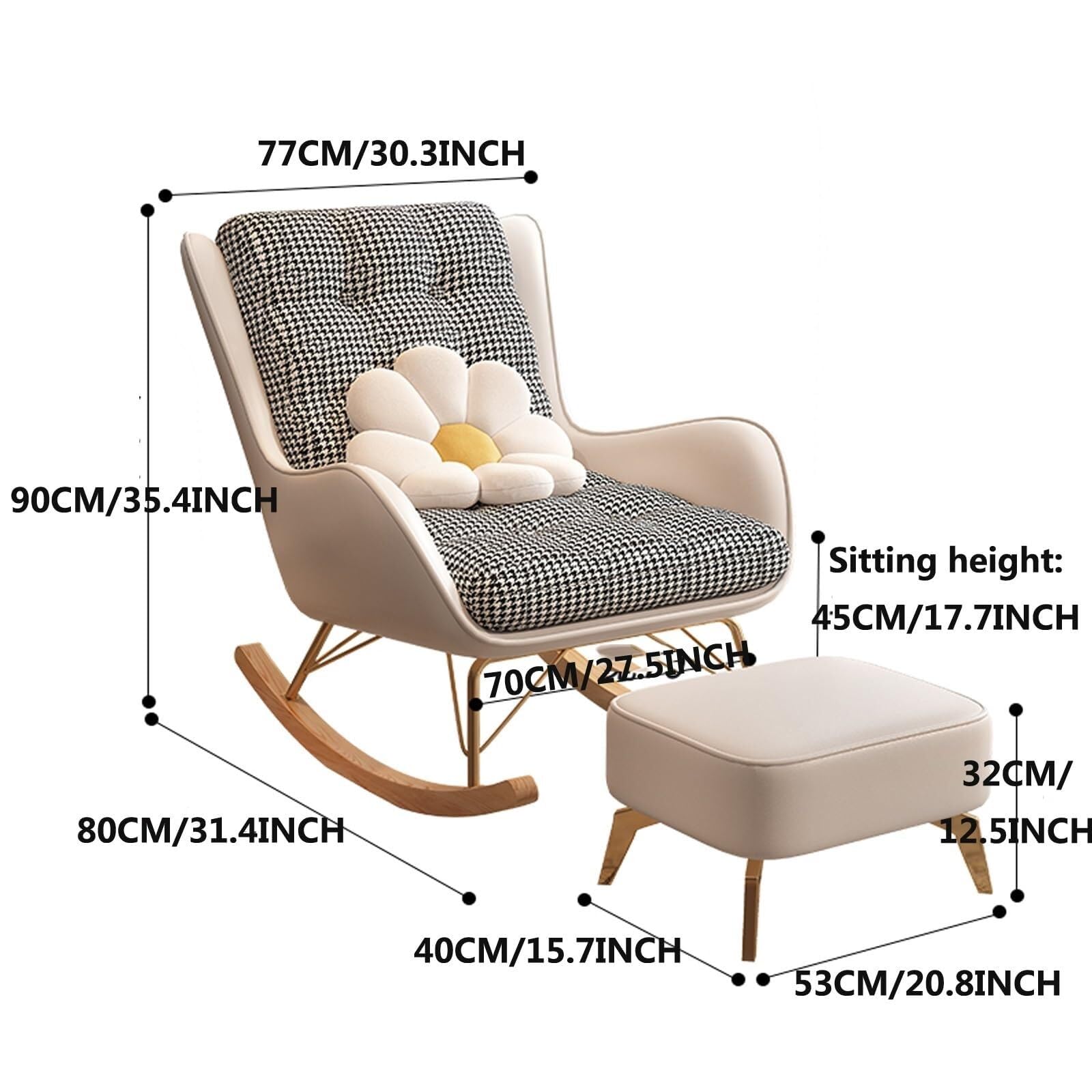 Genérico Elegante Mecedora Blanca con otomana: cómoda Silla Mecedora tapizada para Sala de Estar, con cojín Elevado para una máxima relajación.