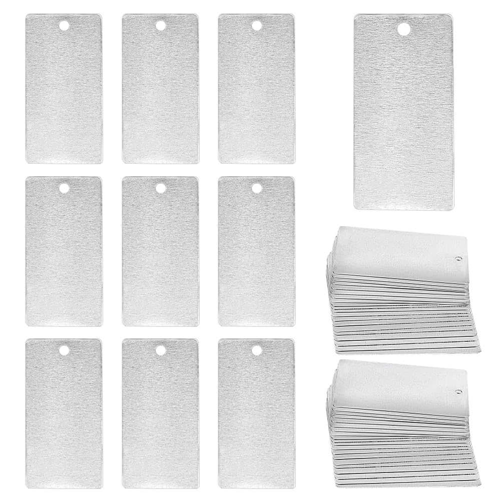 PH PandaHall 40 targhette vuote in metallo da incidere 3 x 6 cm, etichette rettangolari per piante, etichette per alberi in alluminio, per la creazione di gioielli per animali domestici, etichette