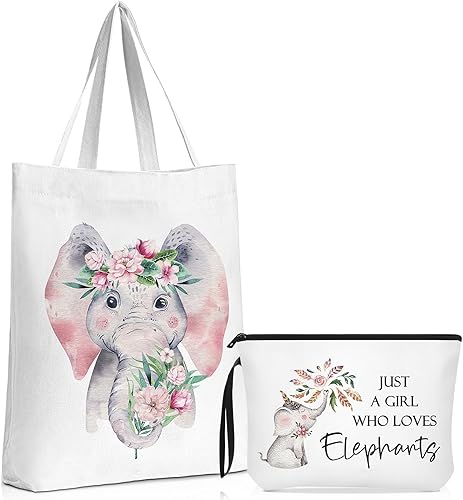Sieral 2 piezas de regalos de elefante para mujeres, regalo de cumpleaños para amantes de elefantes, bolsa de lona de elefante floral con asa, bolsa