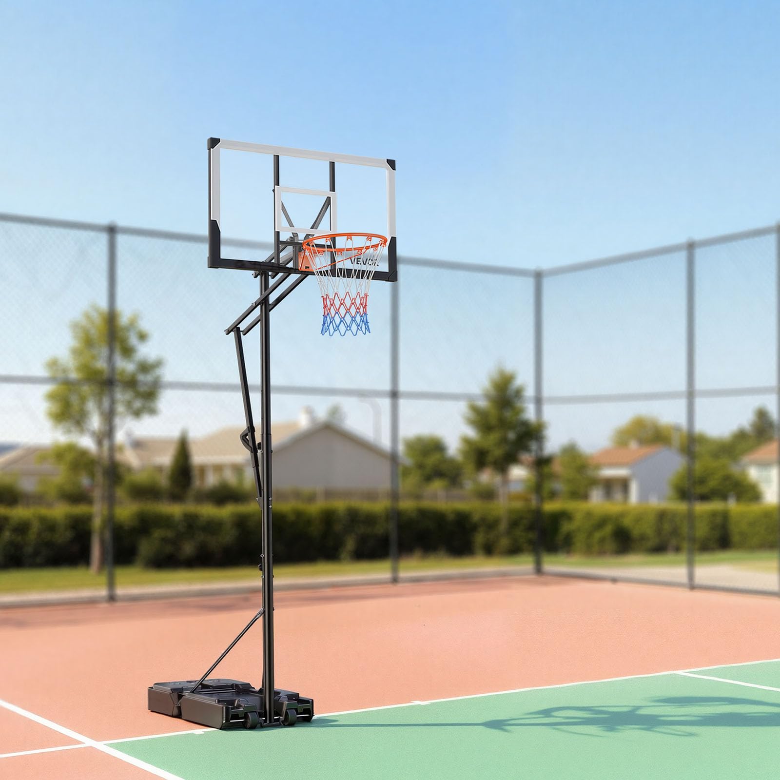 VEVOR Supporto da Basket Portatile Massimo 3,05 m Pallacanestro da Esterno con Piedistallo Regolabile in Altezza Design di Sollevamento, con Ruote e Tabellone PC da 1219,2 mm, per Cortili, Scuole