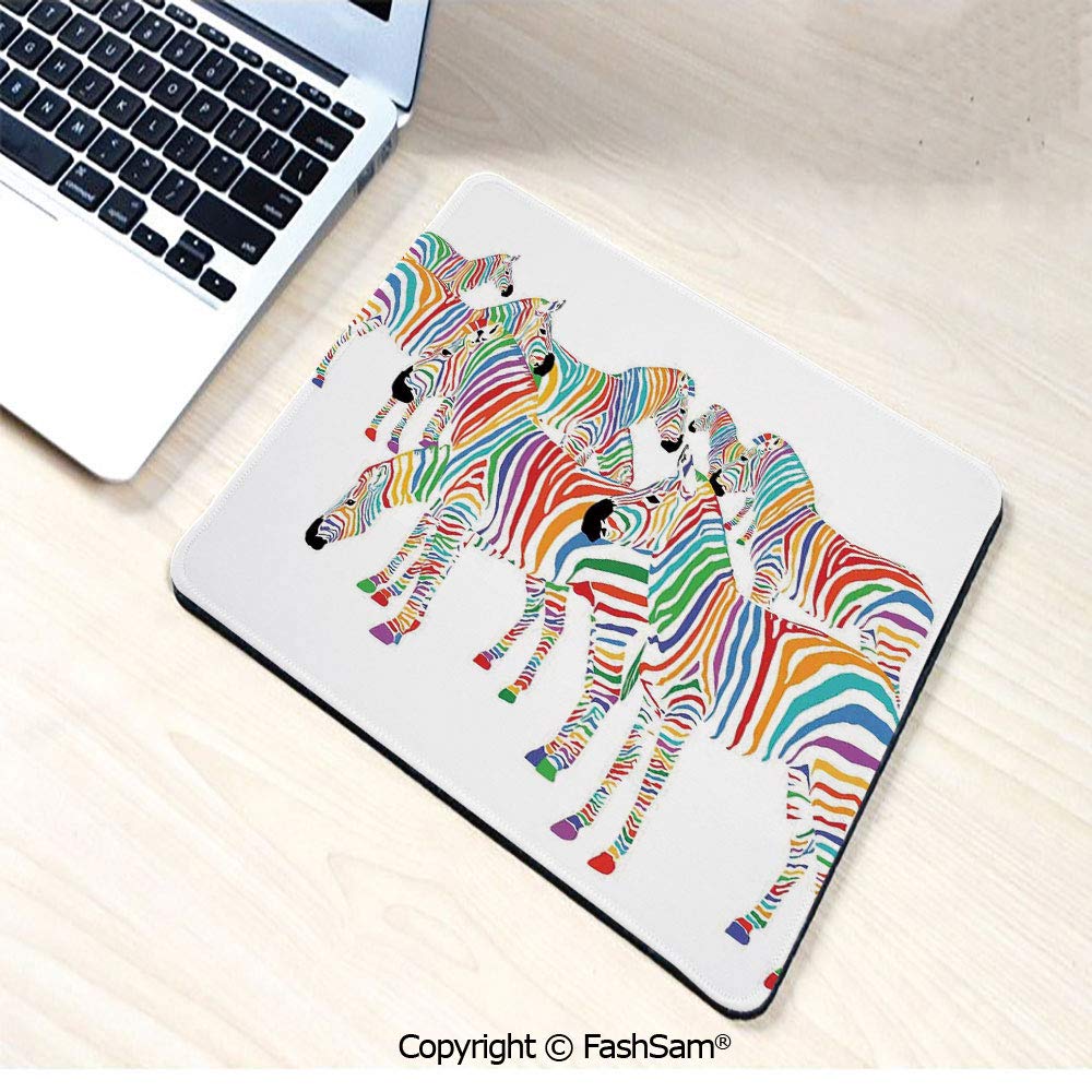 Personalized 3D Mouse Pad Colorful Cute Animal Herd with Rainbow Stripes Figure Digital Art Print Modern Safari for Laptop Desktop(W7.8xL9.45)