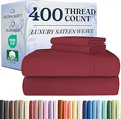 Algodão 400 fios - Jogo de cama casal - Lençóis 100% algodão - 400 fios - Algodão acetinado - Lençóis de cama de algodão com bolso profundo - Algodão sedoso e macio - Lençol de algodão de qualidade de