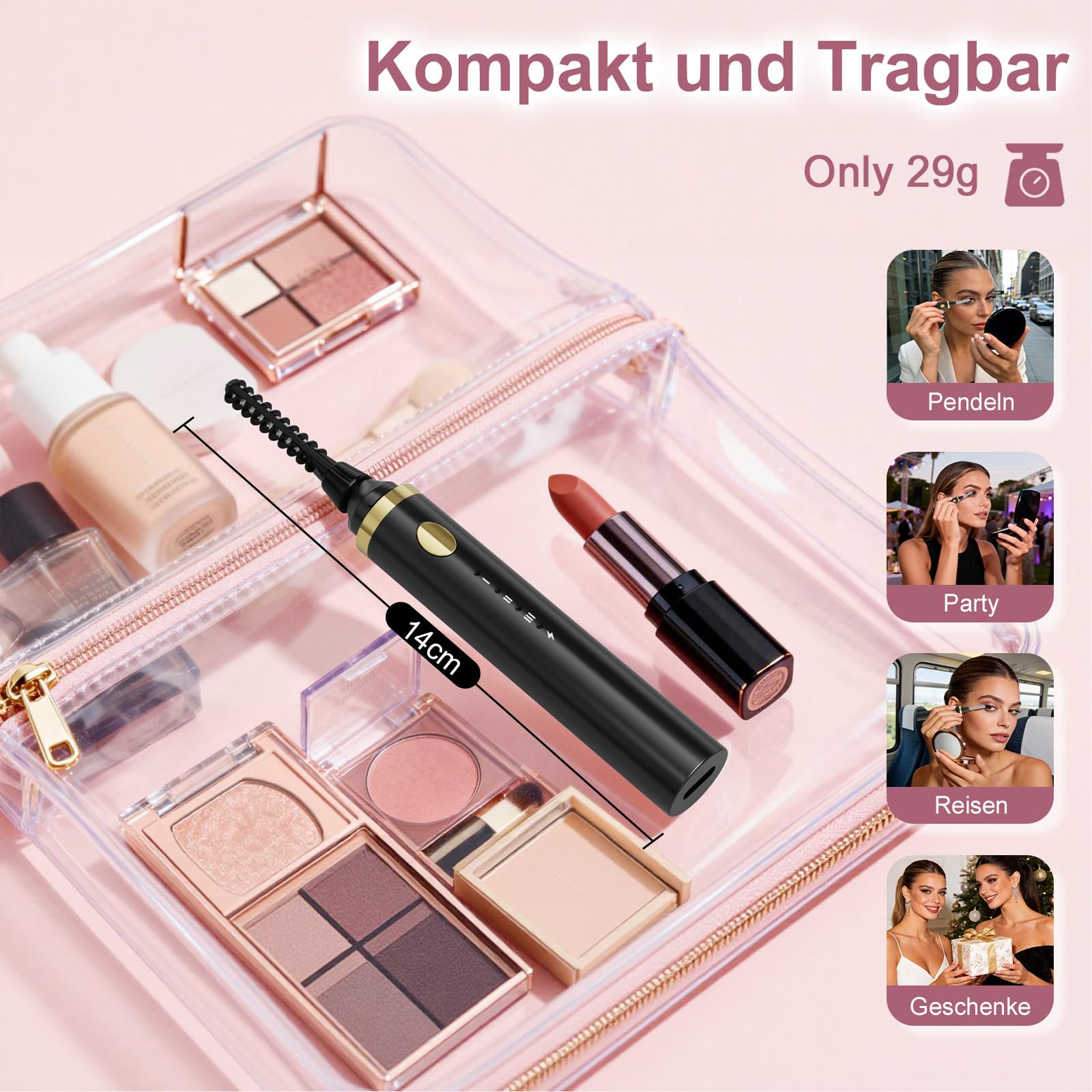 3 in 1 Beheizbar Wimpernzange Elektrisch, Wimpern Curler, VerbrüHungsschutz, 10S Schnelles Aufheizen, 3 Temperaturen, USB C Aufladbar Tragbar Heated Eyelash Curler für Alle Wimpern (Schwarz)