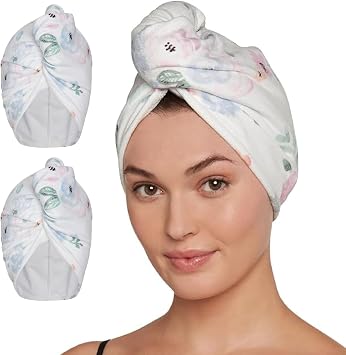 Turbie Twist Microfiber Hair Towel, Watercolor Floral 2 Pack