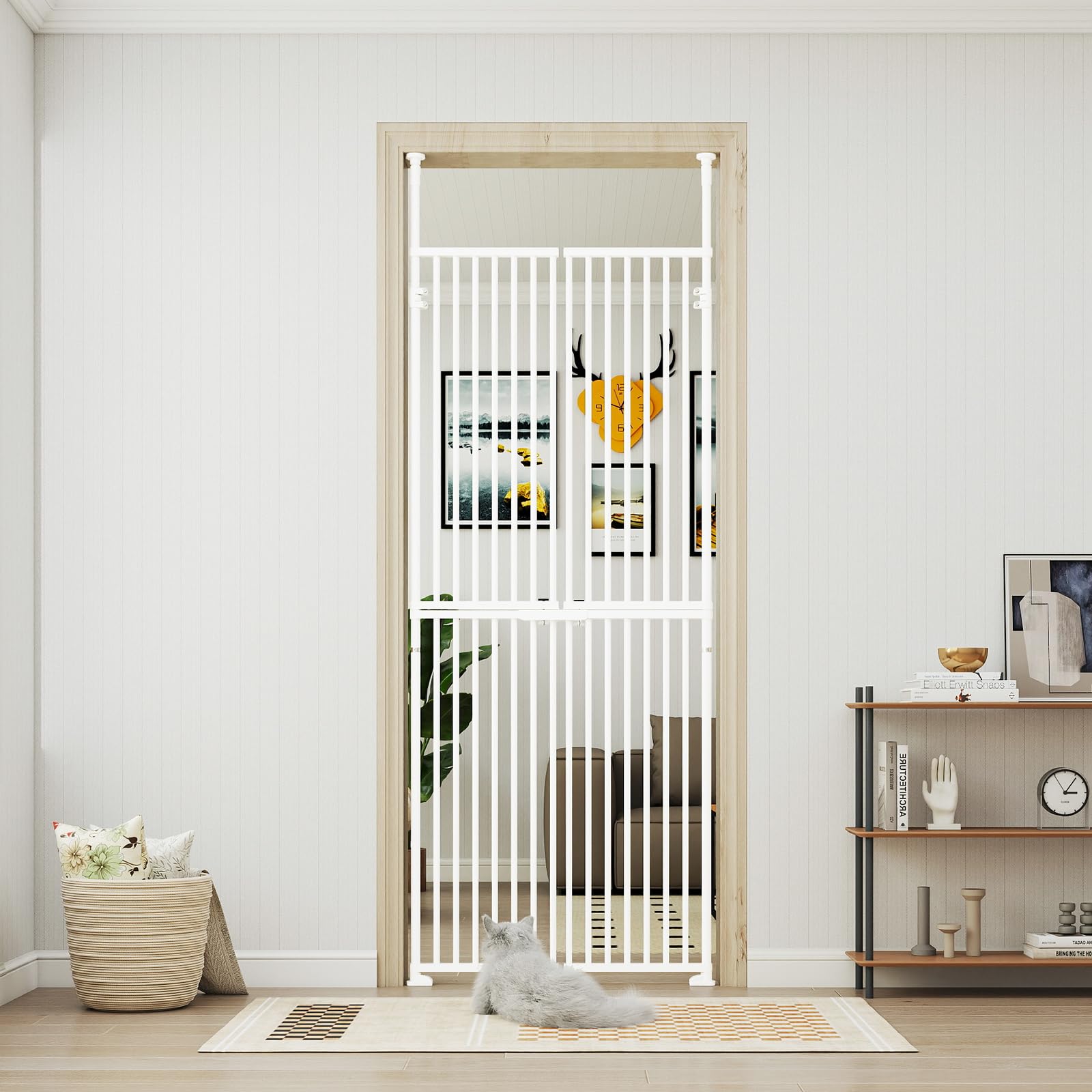 Extra hohes Katzengitter 180 cm, Türgitter ohne Bohren - Höhenverstellbar für 75-82 cm Türöffnungen, 3,2 cm Gitterabstand, Haustiergitter für Flur/Treppe, Überkletterschutz