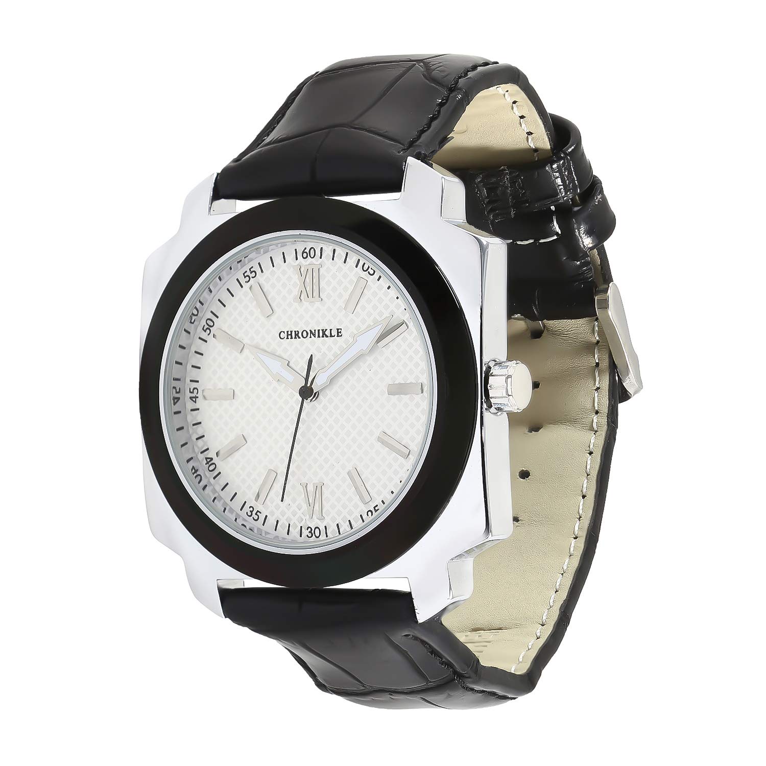 CHRONIKLE Unique Designer Mens Wrist Watch (Dial Color:White | Band Color: Black, Leather Strap) (B07MCLCHHJ) Amazon Price History, Amazon Price Tracker