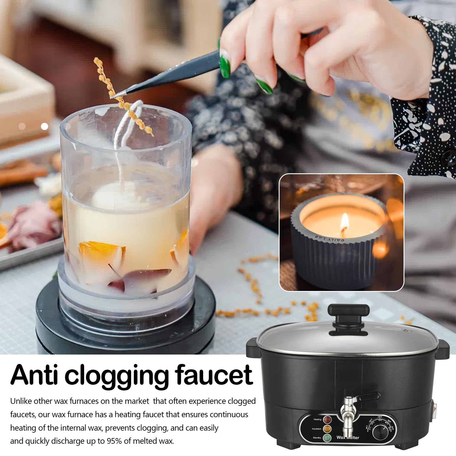 Aisny Fundidor de Cera de 6L, Crisol con Pico Vertedor Olla Grande y Controlador de Temperatura Crisol de Cera para Velas de 750W 220V Máquina para Fabricar Velas Personalizadas